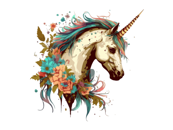 Download Watercolor Floral Unicorn Vector Clipart - Unicorn Collection