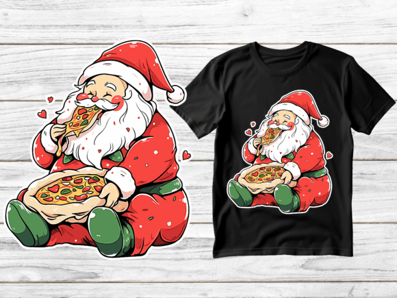 Download Cute Santa Claus Eating Pizza Vector. - Santa Collection
