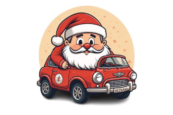 Download Cute Santa with Car Illustration Design - Santa Collection