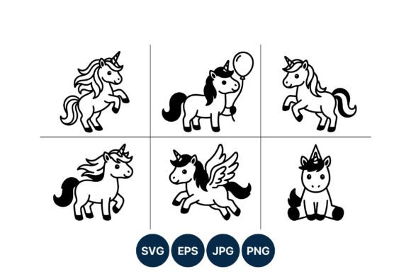 Download Cute Black White Unicorn Vector Set - Unicorn Collection