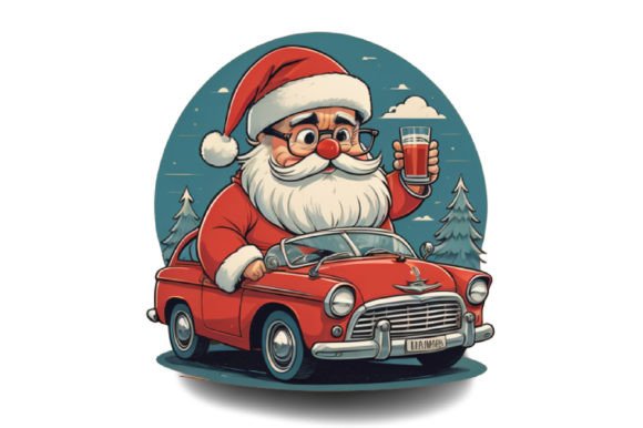 Download Cute Santa with Car Illustration Design - Santa Collection