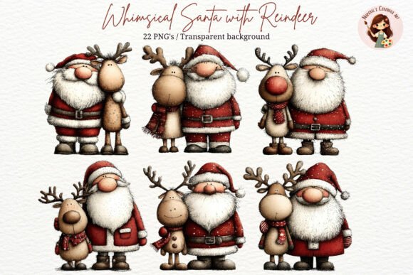 Download Whimsical Santa Claus with Reindeer PNG - Santa Collection