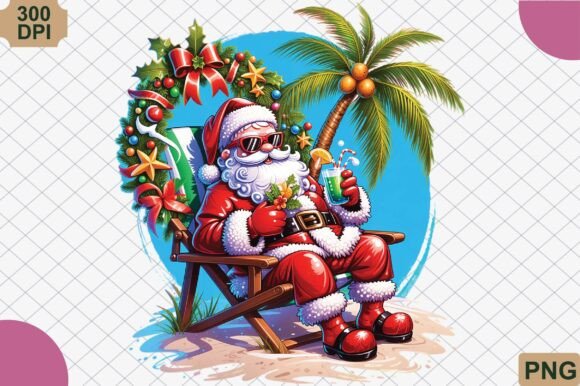 Download Santa Claus Tropical Drink Summer PNG - Santa Collection