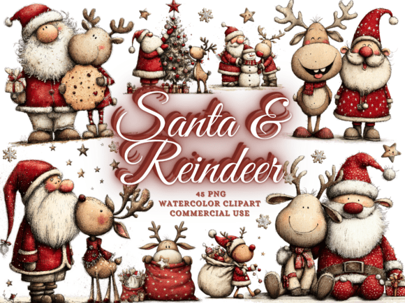 Download Quirky Christmas Santa Reindeer Clipart - Santa Collection